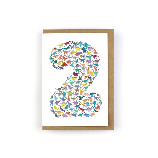 Number 02 Scatter Dinosaur Greeting Card