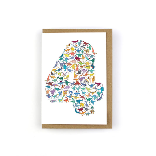 Number 04 Scatter Dinosaur Greeting Card