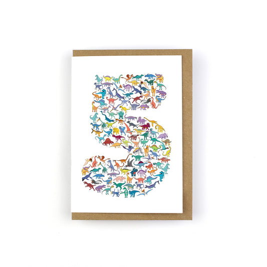 Number 05 Scatter Dinosaur Greeting Card