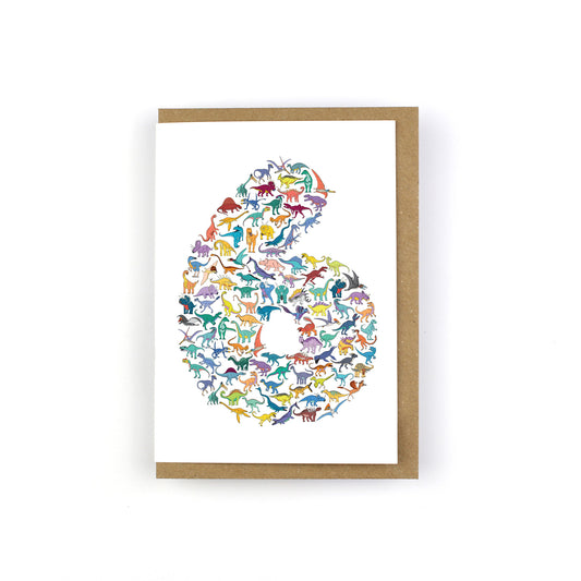 Number 06 Scatter Dinosaur Greeting Card