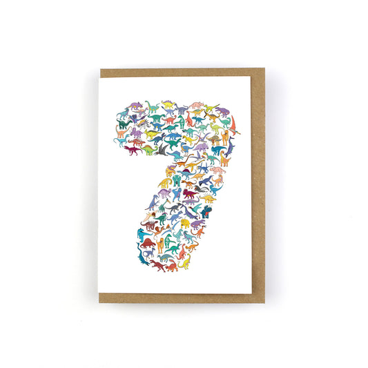 Number 07 Scatter Dinosaur Greeting Card