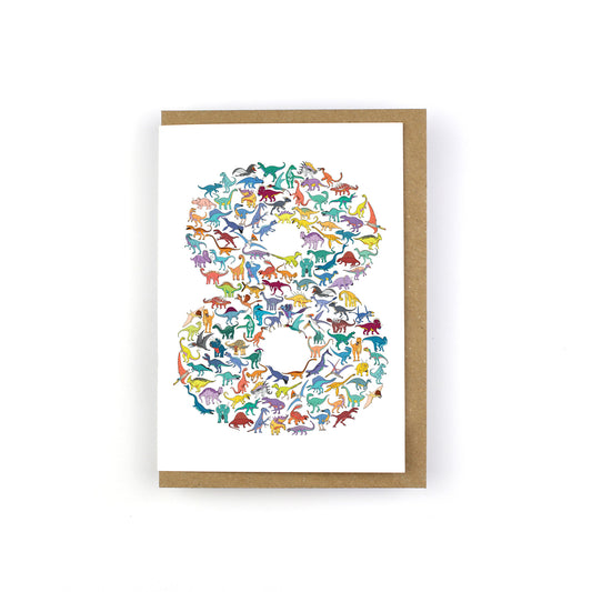 Number 08 Scatter Dinosaur Greeting Card