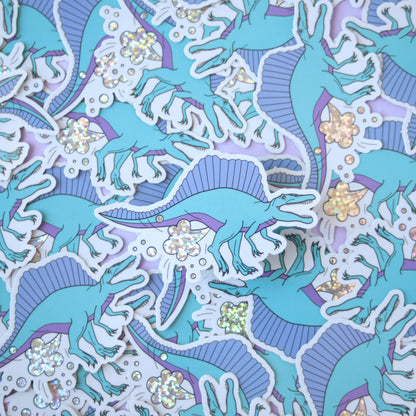 Blue Dinosaur Farting Glitter Vinyl Sticker