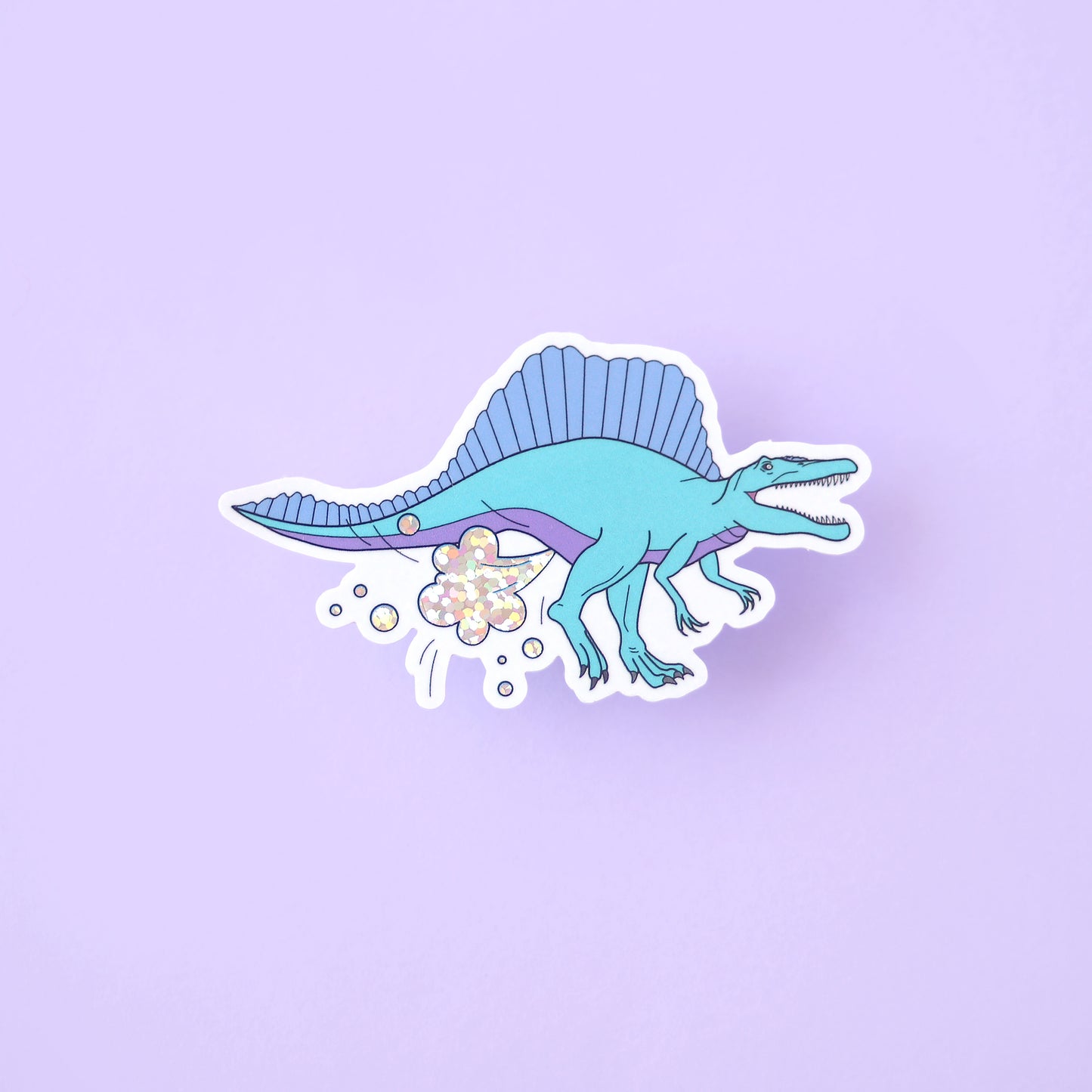 Blue Dinosaur Farting Glitter Vinyl Sticker
