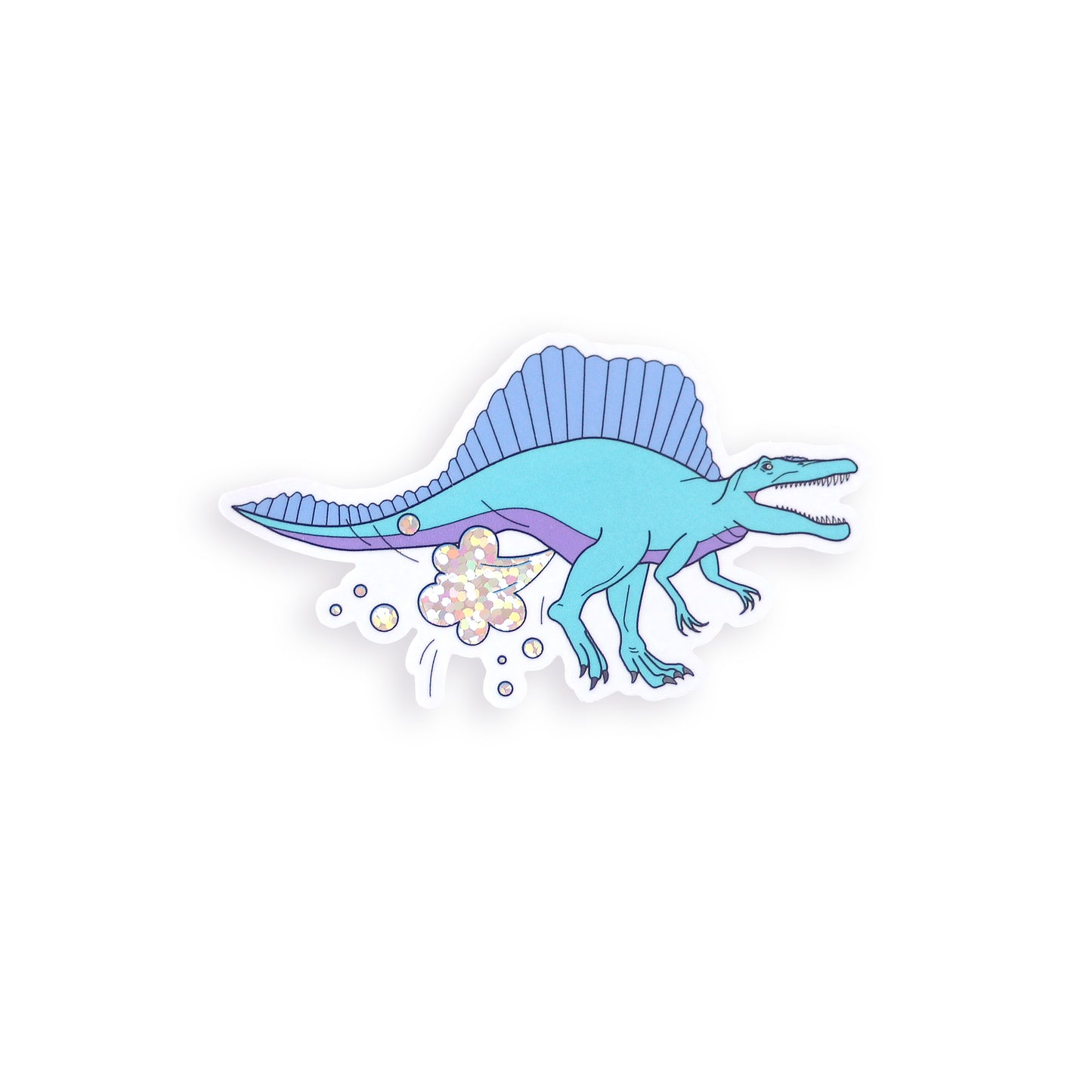 Blue Dinosaur Farting Glitter Vinyl Sticker