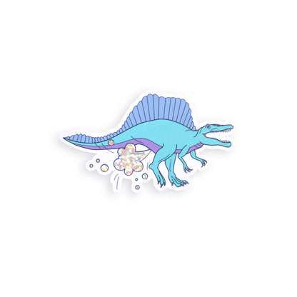 Blue Dinosaur Farting Glitter Vinyl Sticker