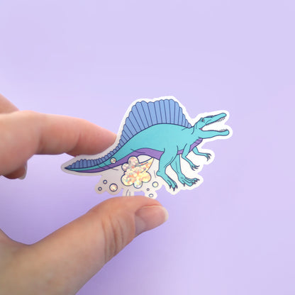 Blue Dinosaur Farting Glitter Vinyl Sticker