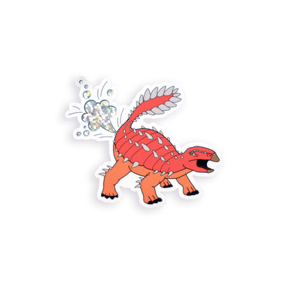 Orange Dinosaur Farting Glitter Vinyl Sticker