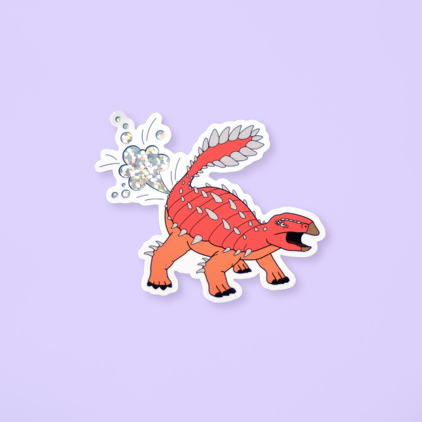 Orange Dinosaur Farting Glitter Vinyl Sticker