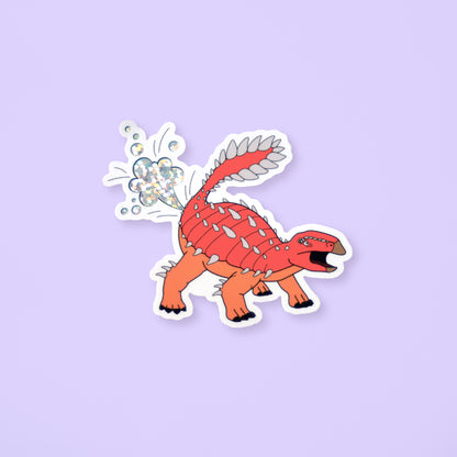 Orange Dinosaur Farting Glitter Vinyl Sticker
