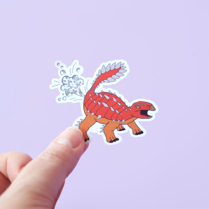 Orange Dinosaur Farting Glitter Vinyl Sticker