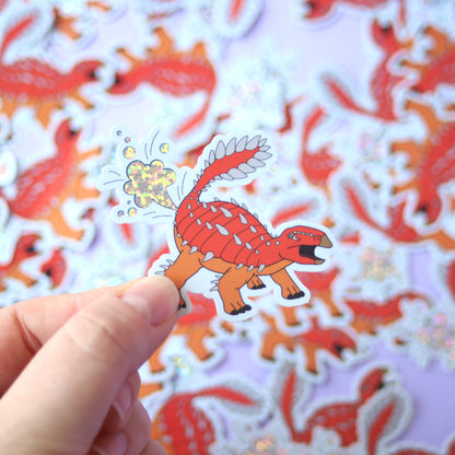 Orange Dinosaur Farting Glitter Vinyl Sticker