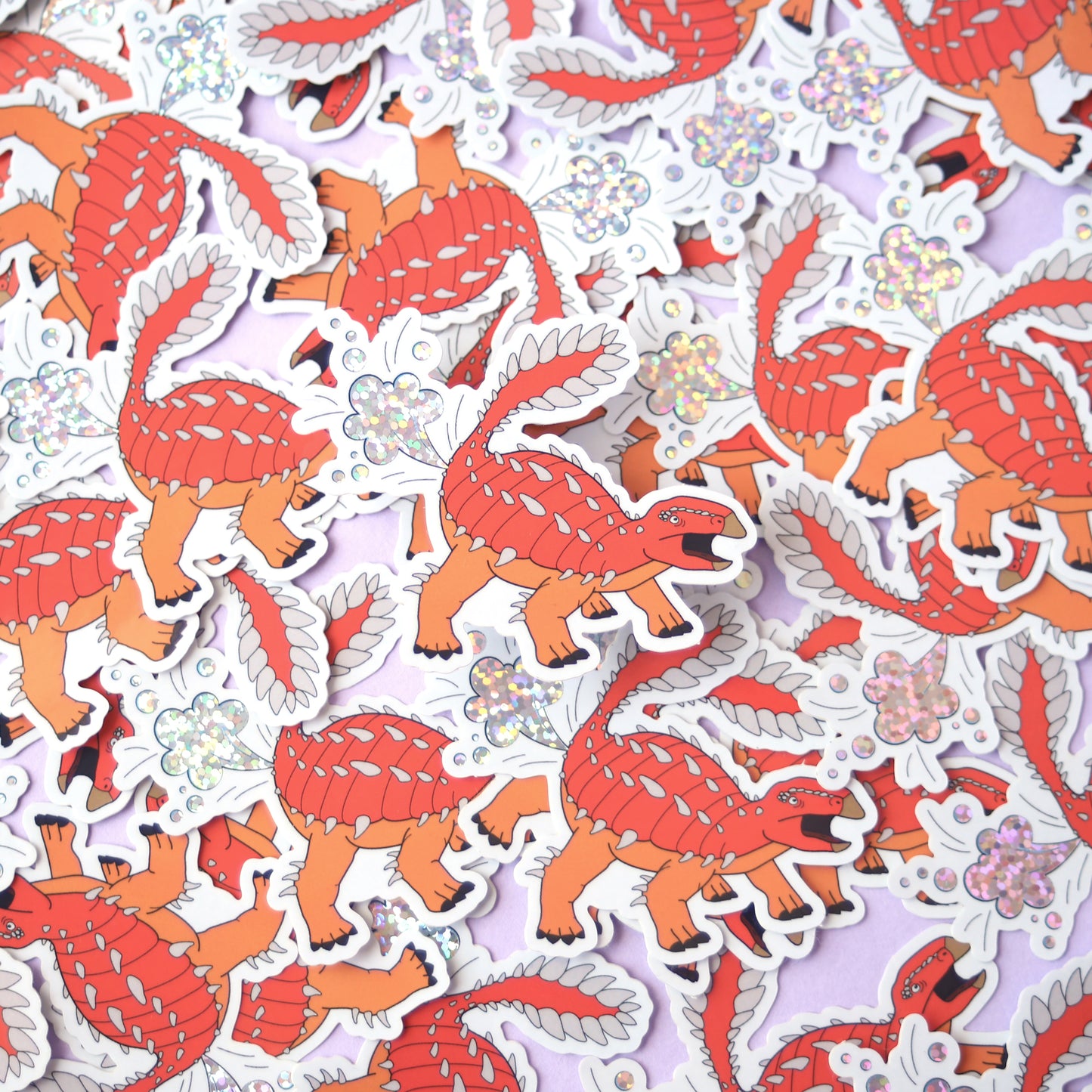 Orange Dinosaur Farting Glitter Vinyl Sticker