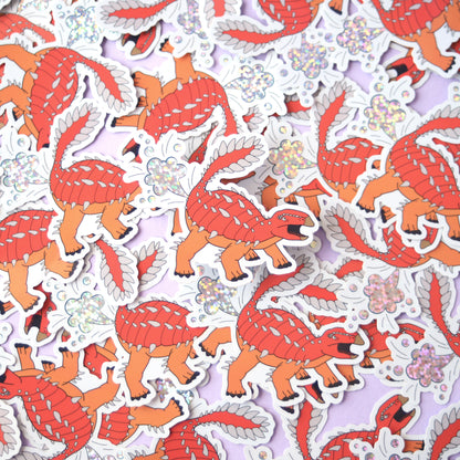 Orange Dinosaur Farting Glitter Vinyl Sticker
