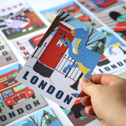 London Dinosaur Postcard - Postbox
