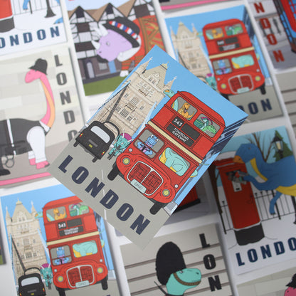 London Dinosaur Postcard - Bus