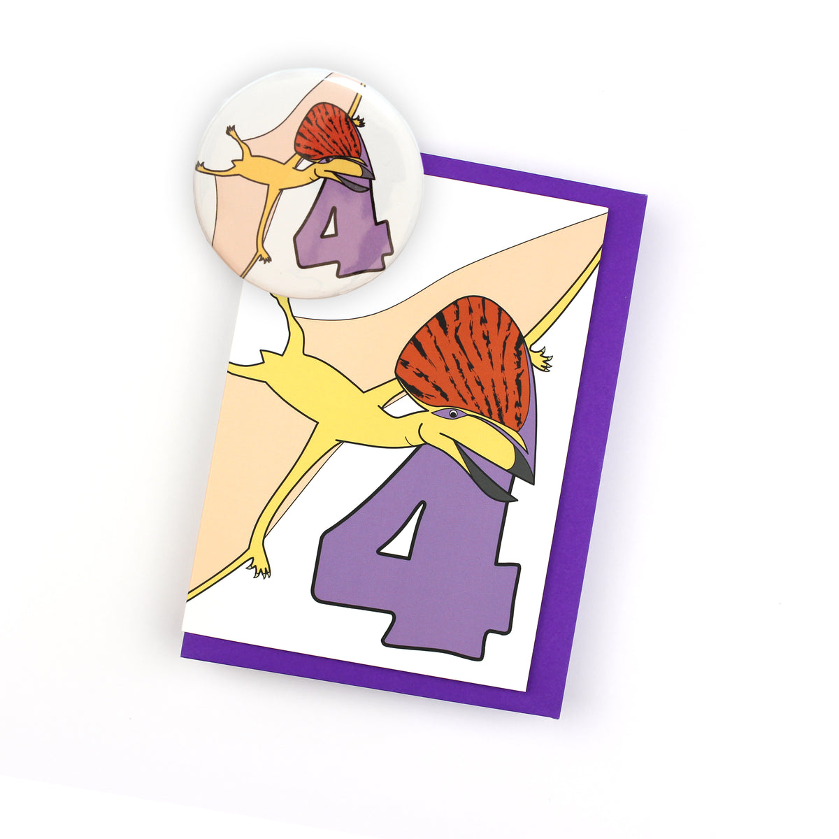 Number 04 Dinosaur Greeting Card and Badge