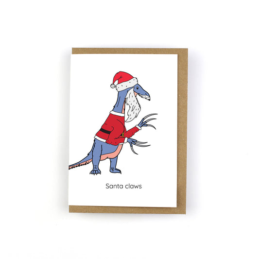 Santa Claws Christmas Dinosaur Greeting Card