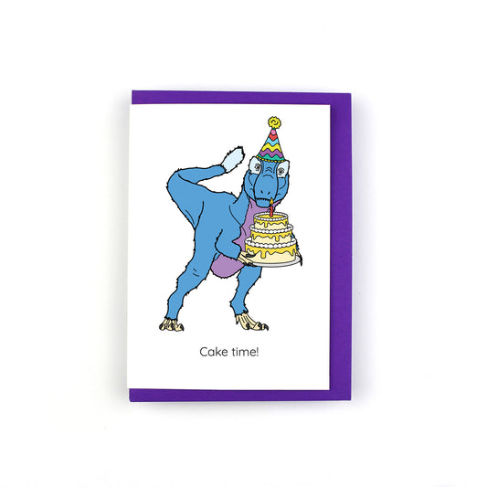 Cake Time Dinosaur Greeting Card