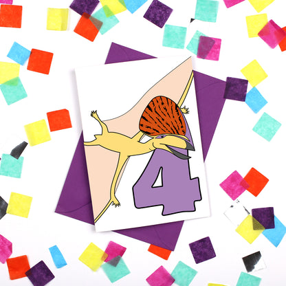 Number 04 Dinosaur Greeting Card and Badge