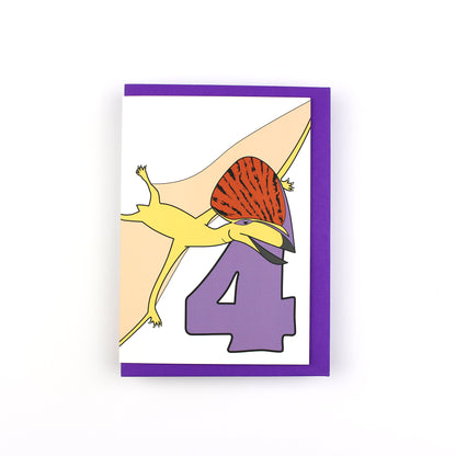 Number 04 Dinosaur Greeting Card and Badge