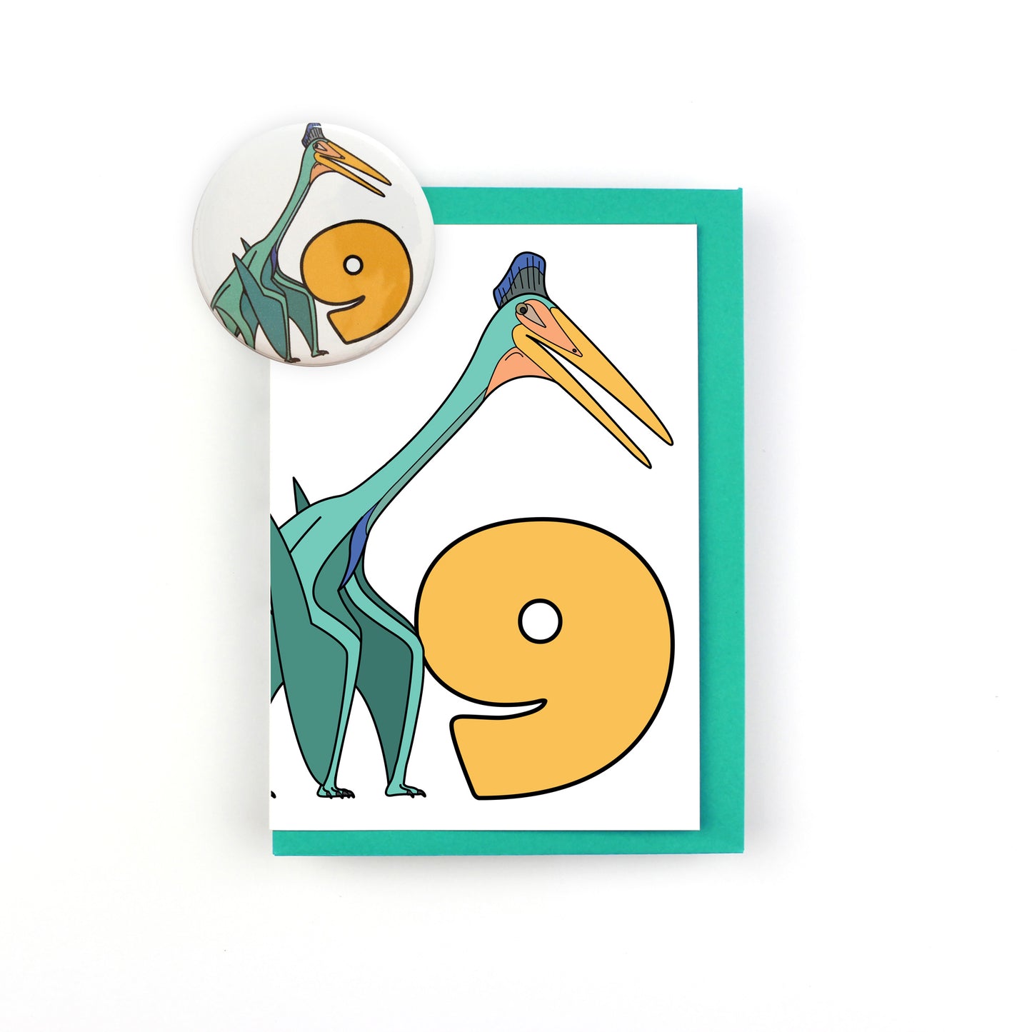 Number 09 Dinosaur Greeting Card and Badge