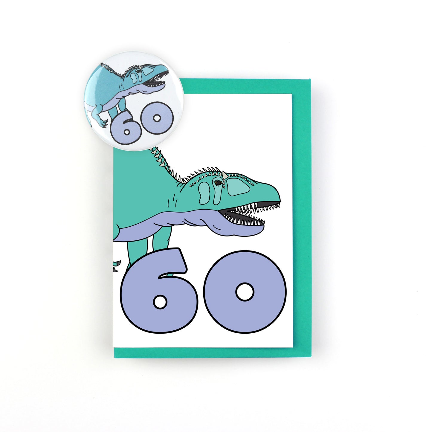 Number 60 Dinosaur Greeting Card and Badge