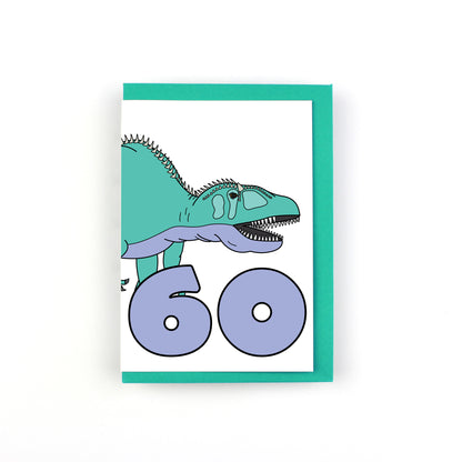 Number 60 Dinosaur Greeting Card and Badge