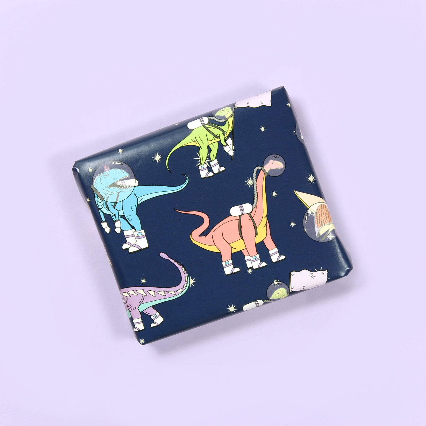 a small box wrapped in space Dinosaur Wrapping Paper