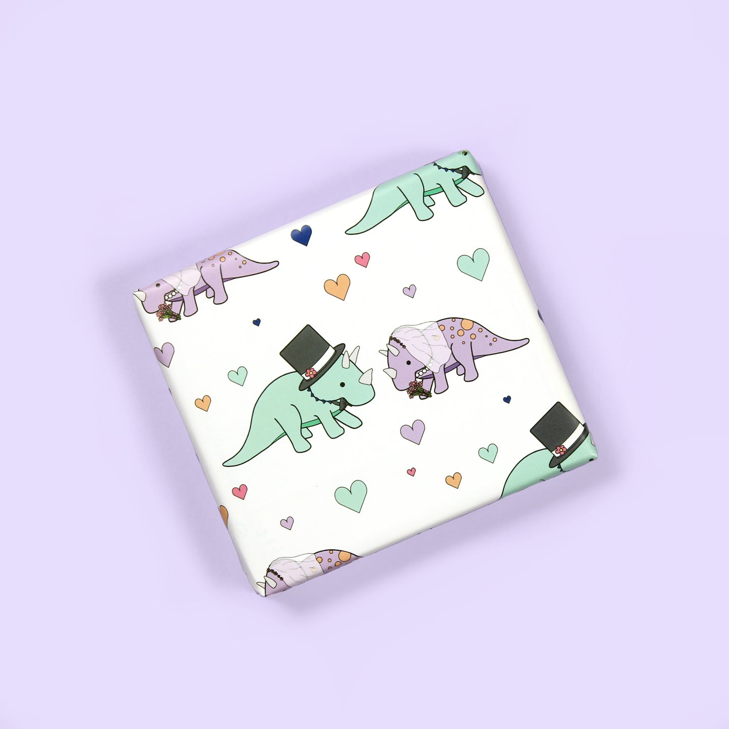 a small box wrapped in wedding Dinosaur Wrapping Paper