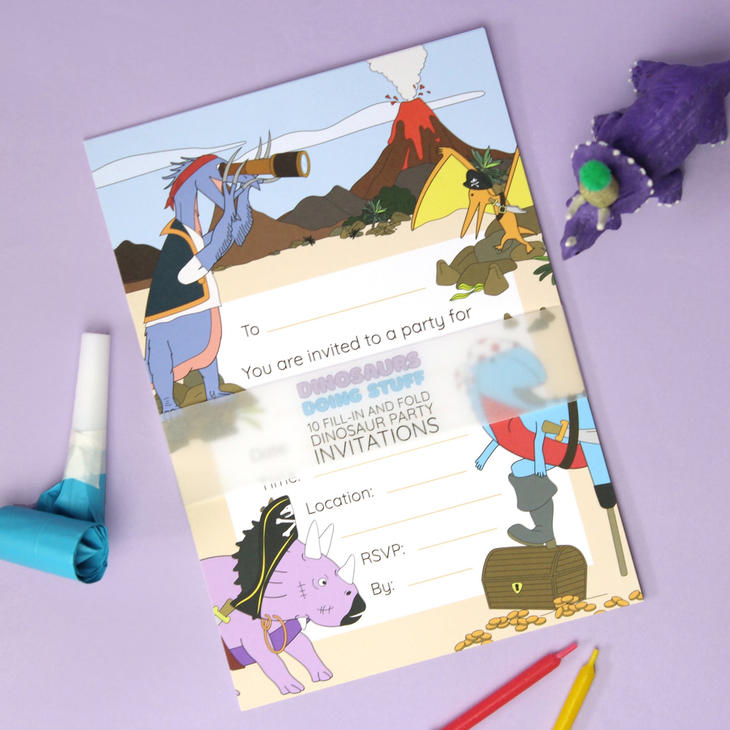 Pirate Dinosaur Invitation 10 Pack