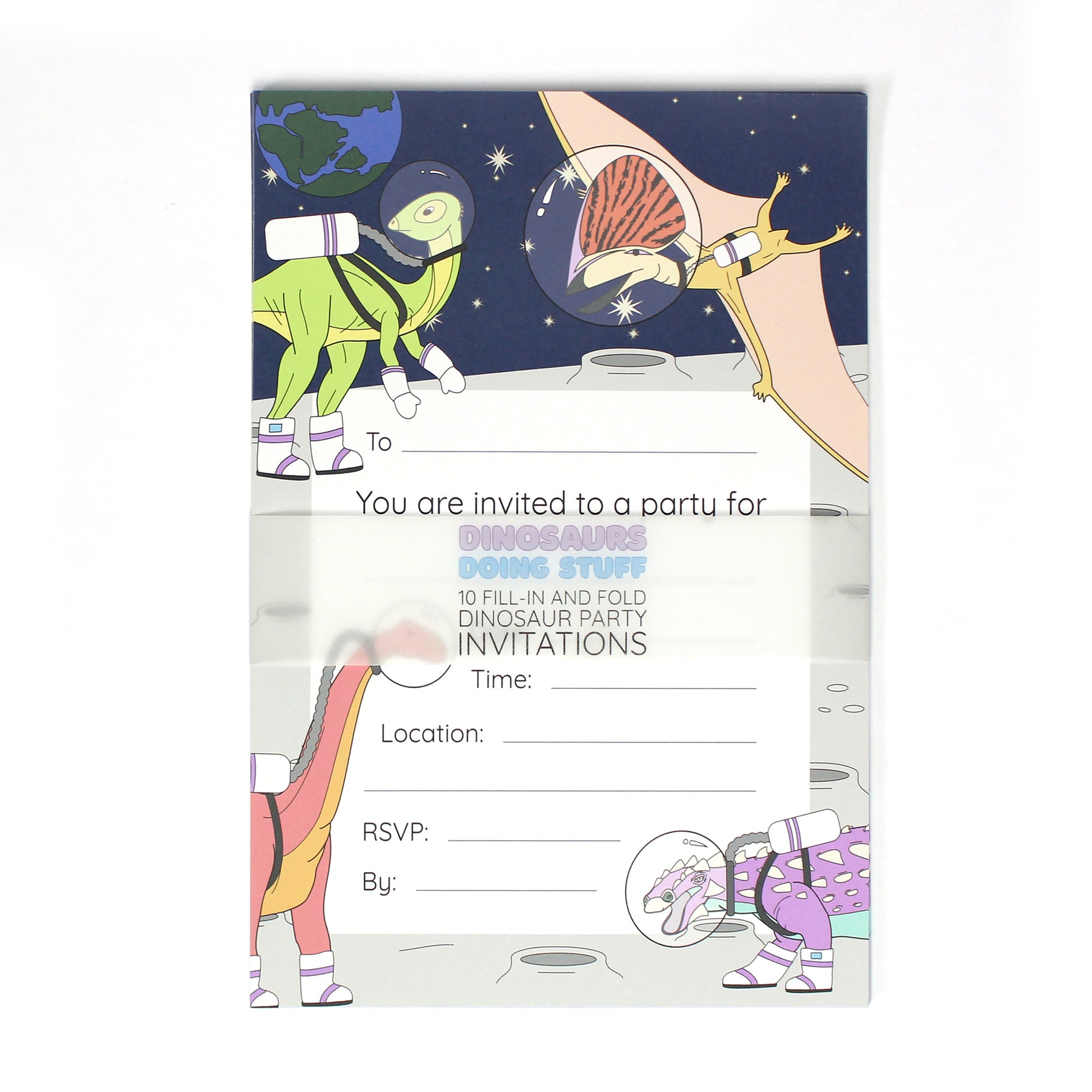 Space Dinosaur Invitation 10 Pack