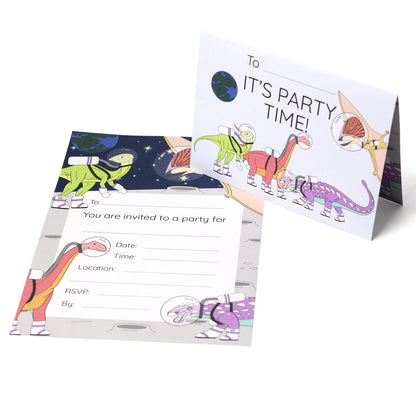 Space Dinosaur Invitation, one flat and one folded