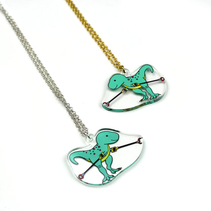 Grabby Arms Dinosaur Necklaces with gold tone and silver tone chain