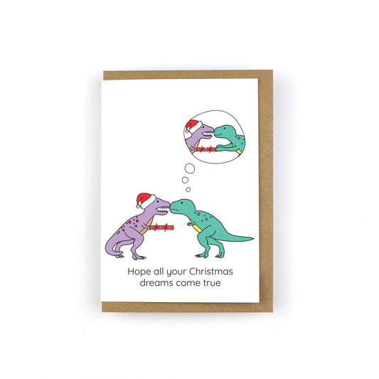 Sad Cracker Dinosaur Christmas Greeting Card