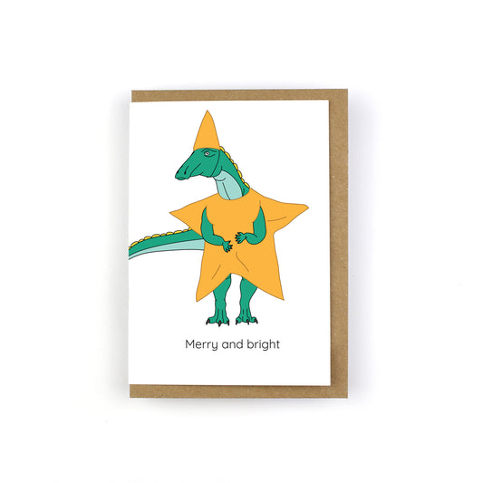 Merry and Bright Dinosaur Christmas Greeting Card