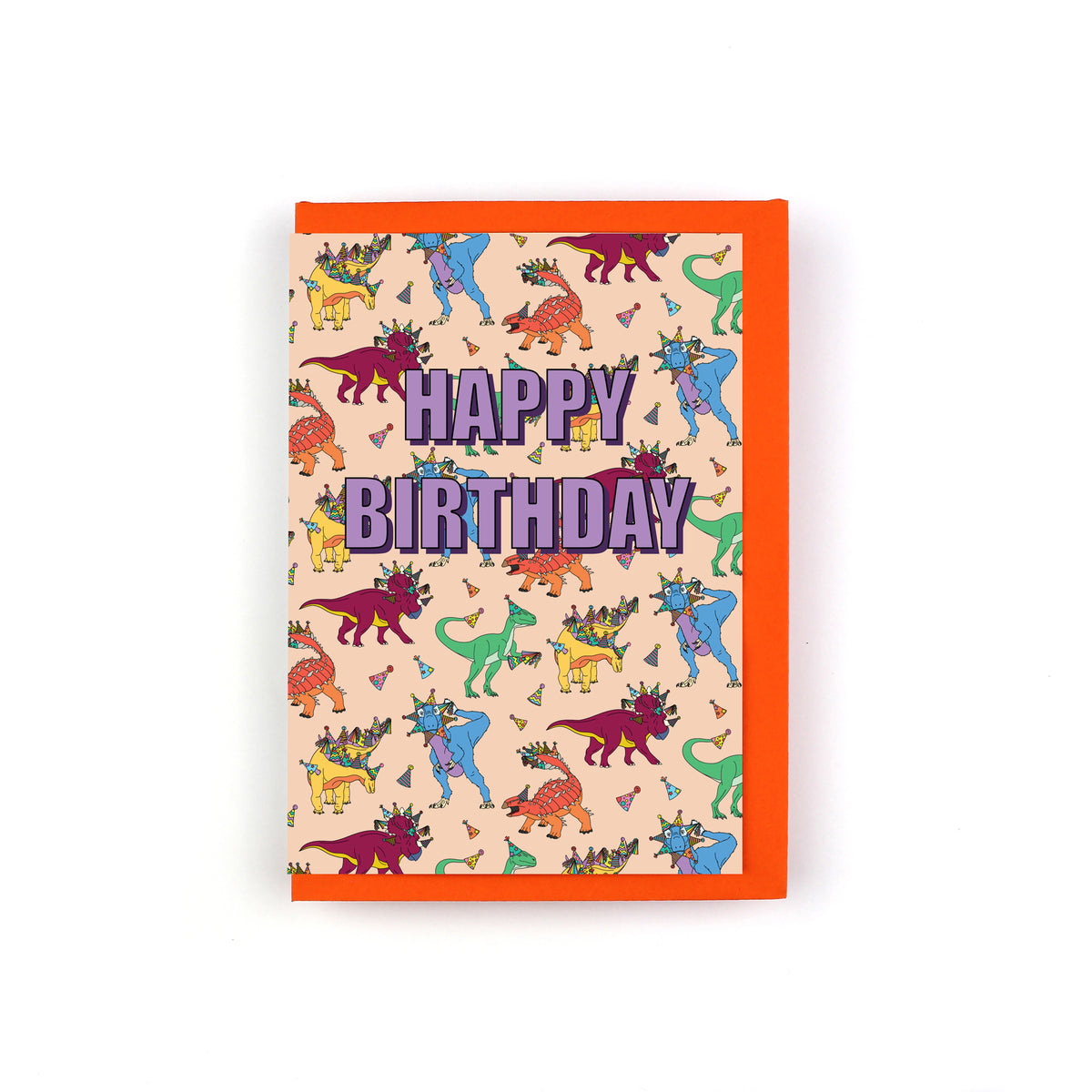 Happy Birthday Party Hat Dinosaur Greeting Card