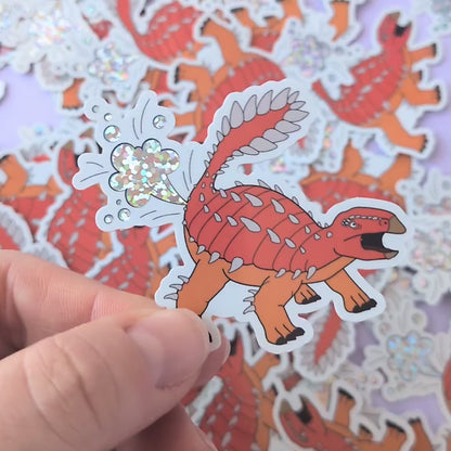 Orange Dinosaur Farting Glitter Vinyl Sticker