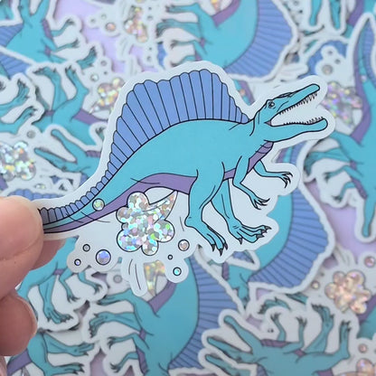 Blue Dinosaur Farting Glitter Vinyl Sticker