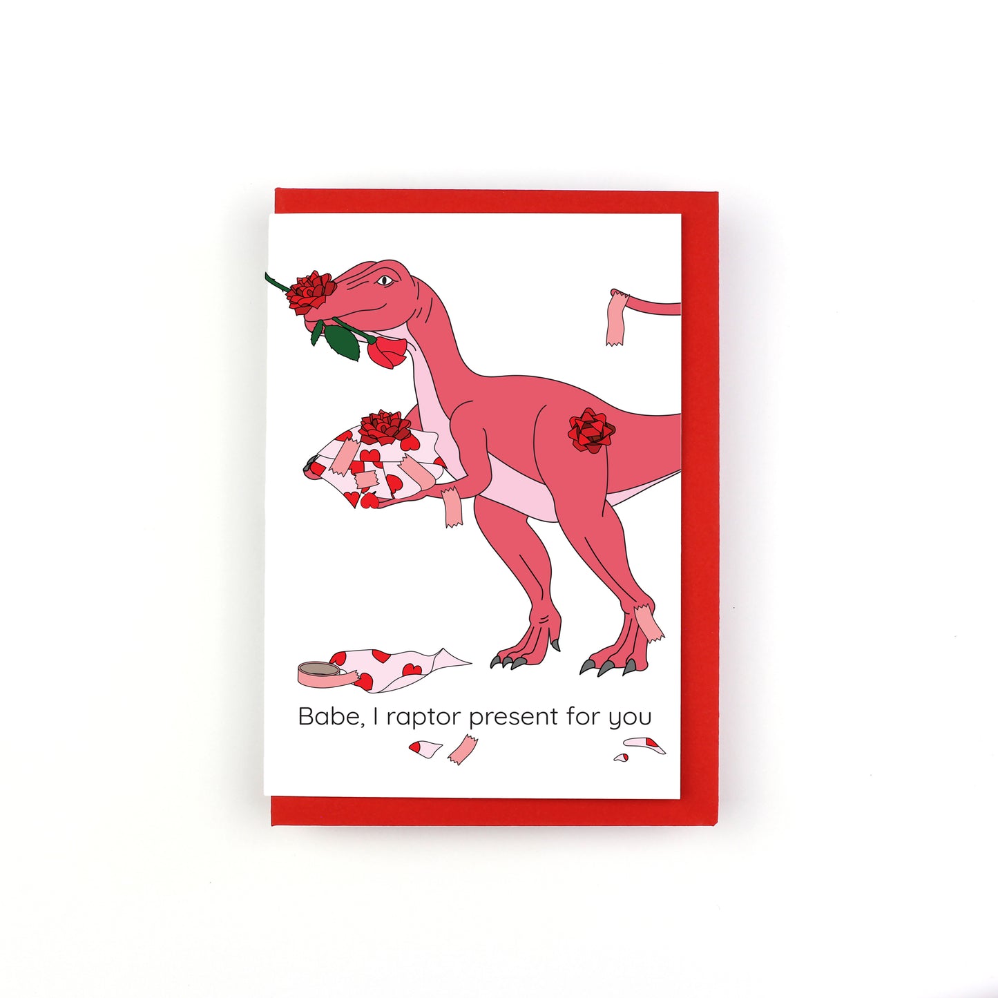 Raptor Present - Valentine's Dinosaur Greeting Card