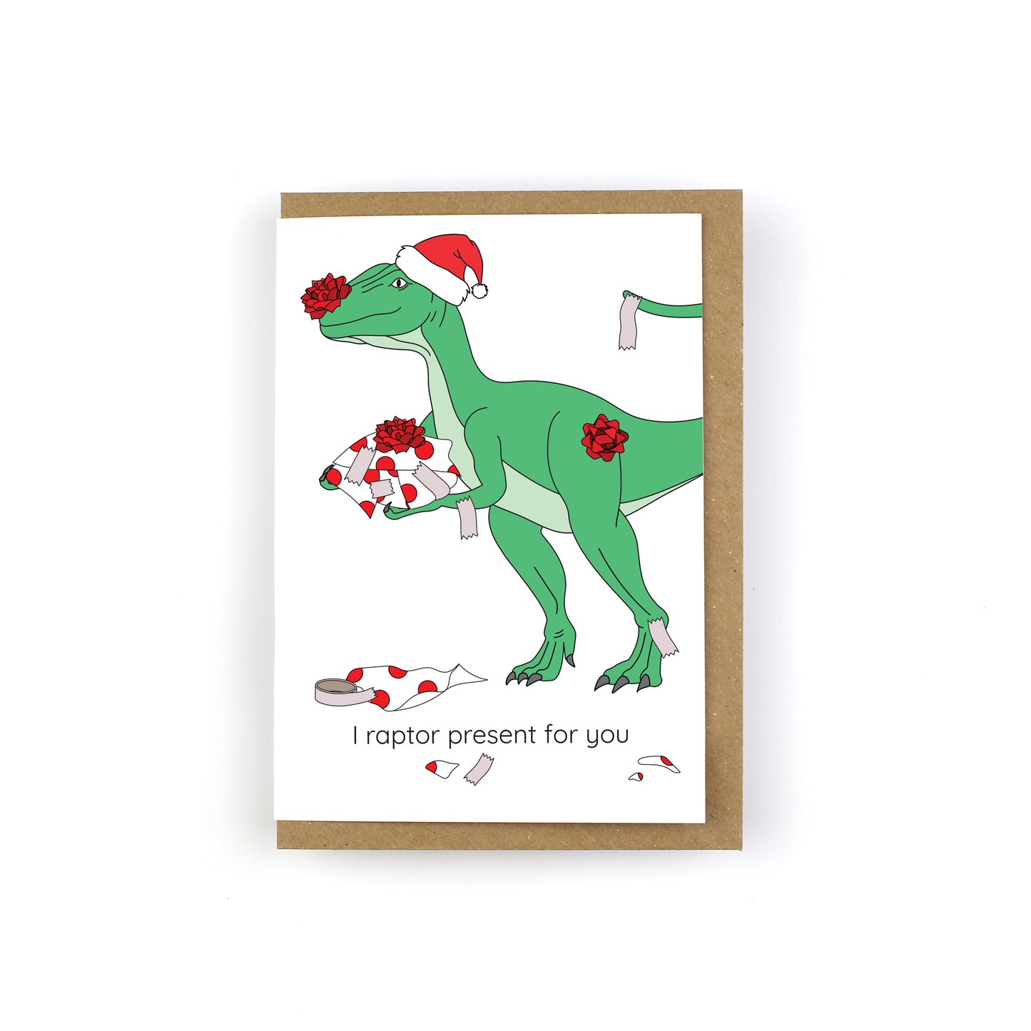 Raptor Present - Christmas Dinosaur Greeting Card