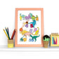 dinosaur number poster print in a peach frame