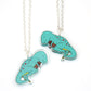dino-snore t-rex dinosaur necklace showing both sides