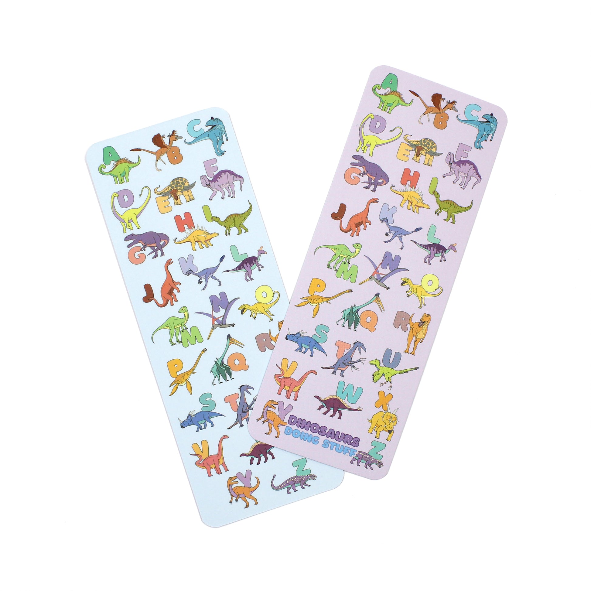 front and back of alphabet dinosaur bookmark