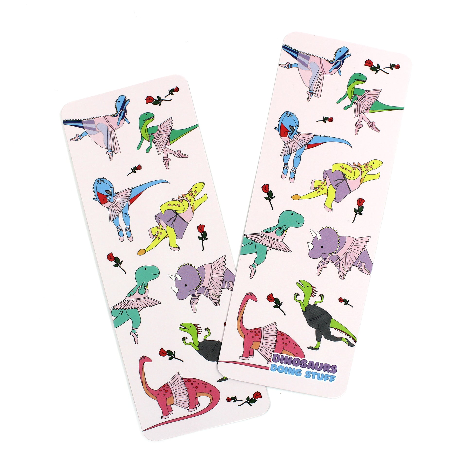 front and back of ballet dinosaur bookmark