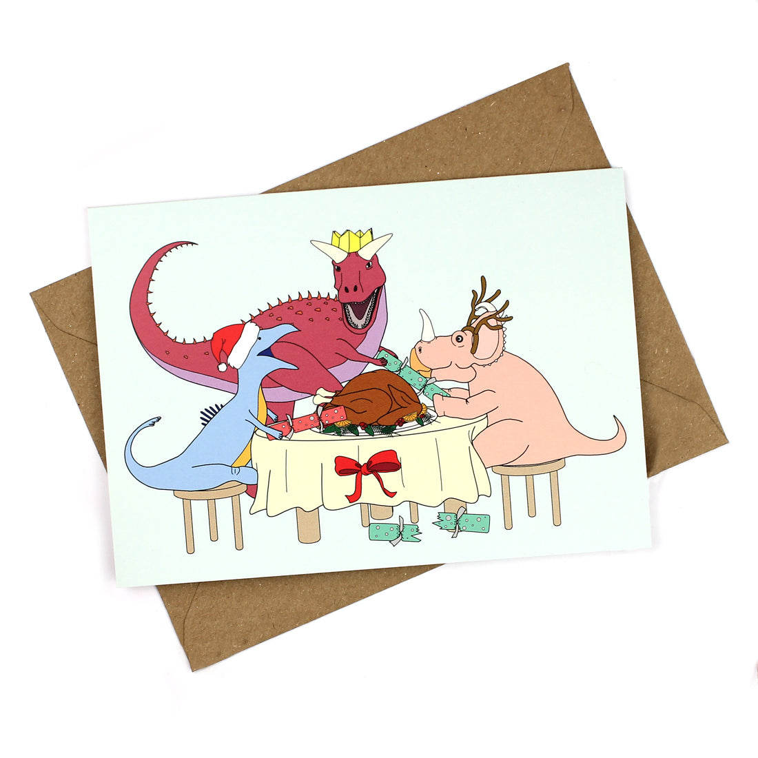 Dinner Dinosaur Christmas Greeting Card