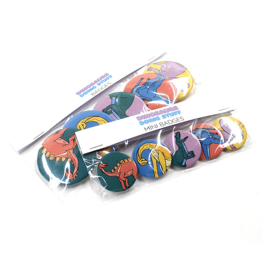 medium and mini 5 dinosaur badge packs 
