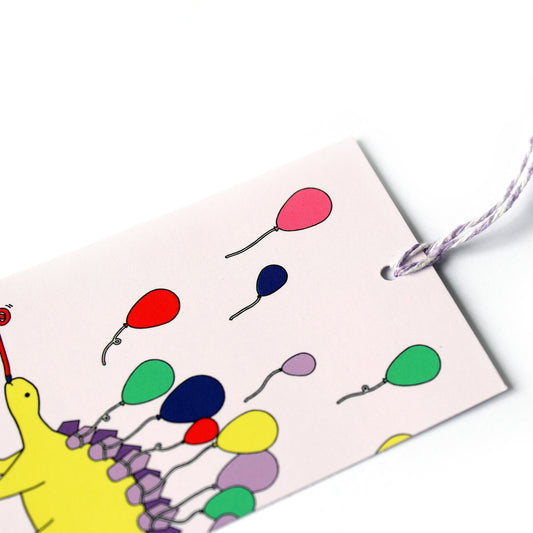 dinosaur stegosaurus party animal gift tag close up