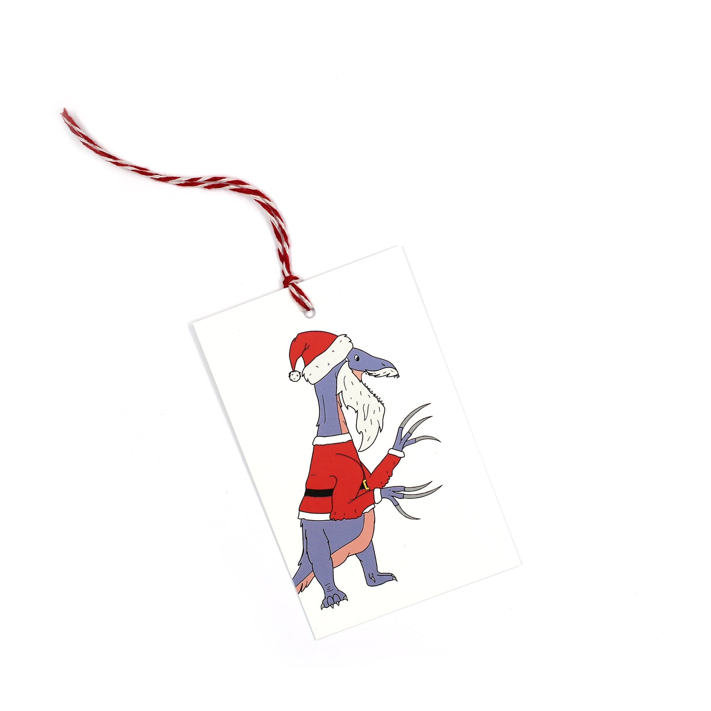 single dinosaur Santa claws gift tag