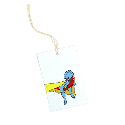 single superhero dinosaur gift tag